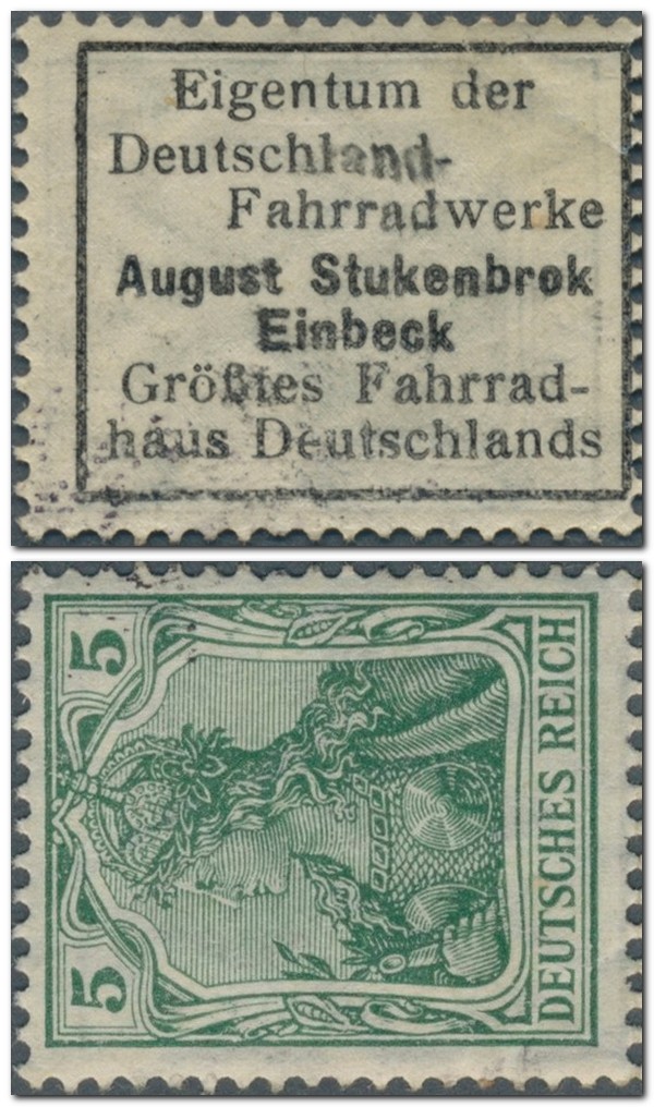 German-Empire-August-Stukenbrok-Einbeck-perfin-bicycle-stamps-Fahrradhaus-Eigentum-der-Deutschland-Fahrradwerke-museum-print-backside-RE20993