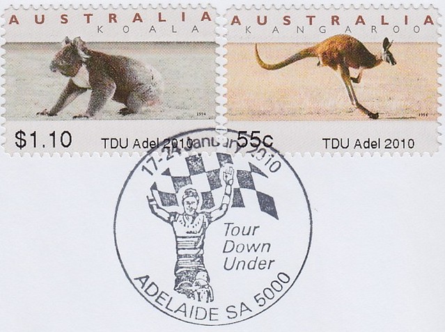 TDU-Tour-Down-Under-Adelaide-Australia-Koala-ATM-counter-cancellation-2010-bicycle-velo-Fahrrad-Briefmarke-stamp