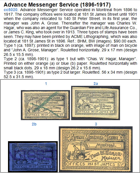 The-Advance-Messenger-Service-Montreal-Canada-cinderella-Field-Guide-to-the-Cinderella-Stamps-of-Canada-written-by-Ron-G--Lafreniere